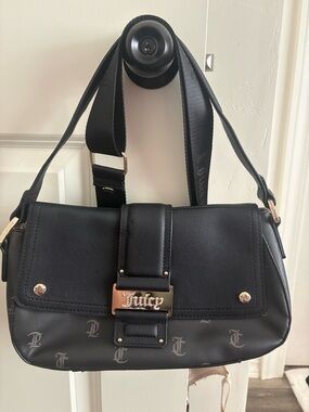 Juicy Couture Black Shoulder Bag with Gold Logo Plate